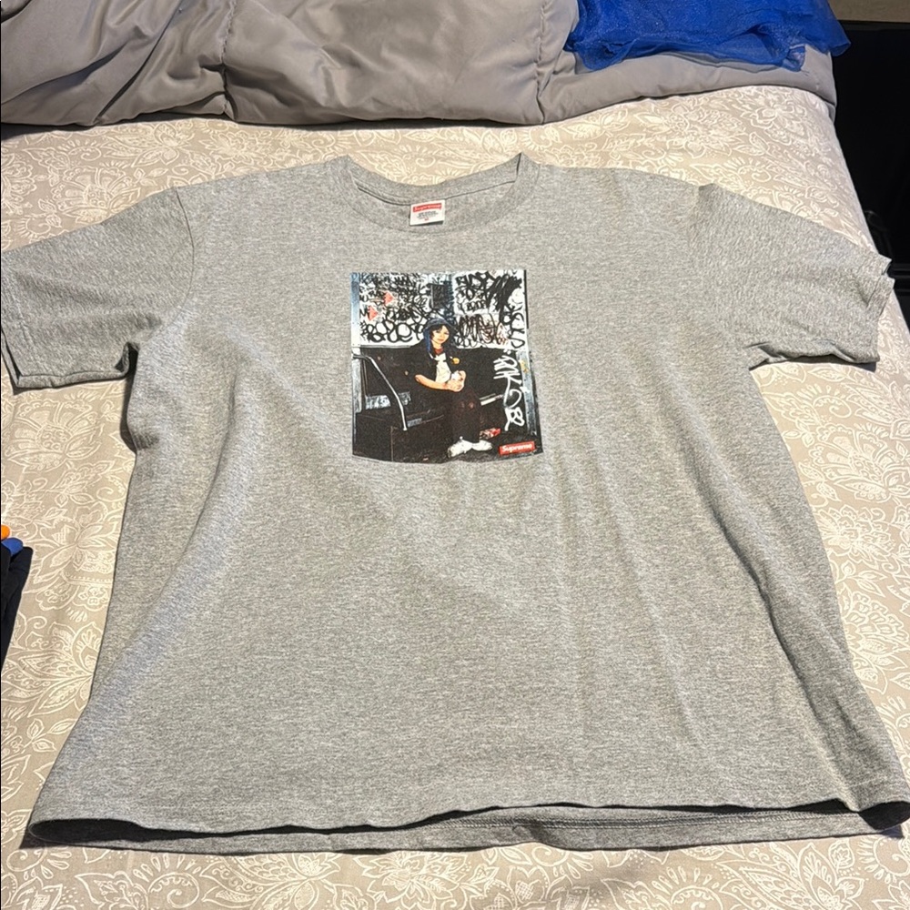 Supreme Gray Graphic Tee with Urban Art Design